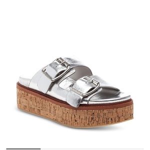 J/SLIDES Women's Belinda Double Buckle Platform Slide Sandals